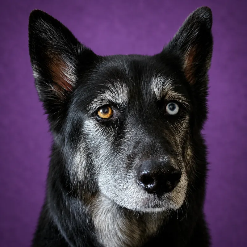 A close portrait of Jazmine against a soft purple background.